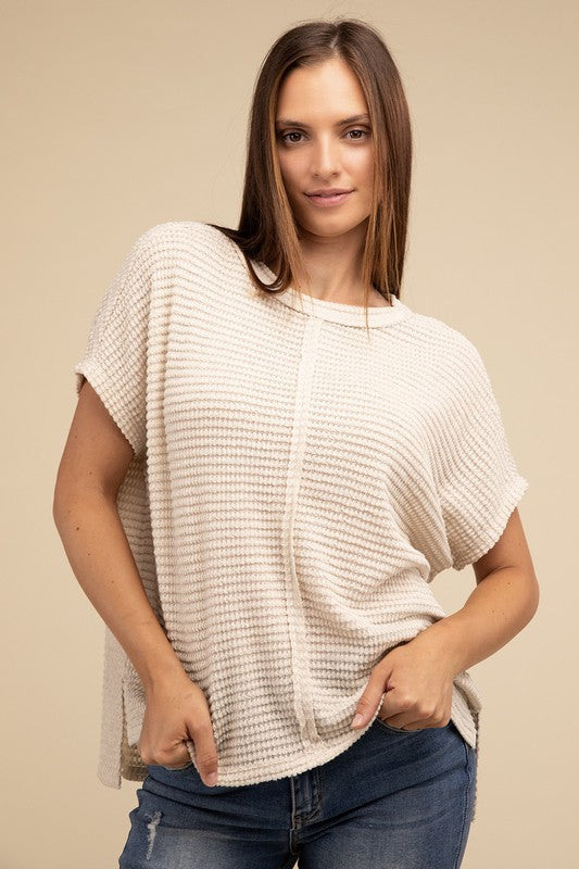 Dolman Short Sleeve Jacquard Sweater ZENANA