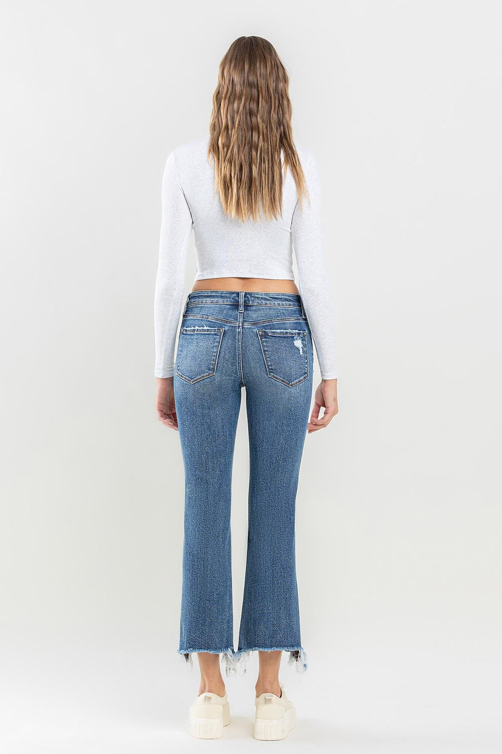 Lovervet Mid Rise Frayed Hem Jeans Trendsi