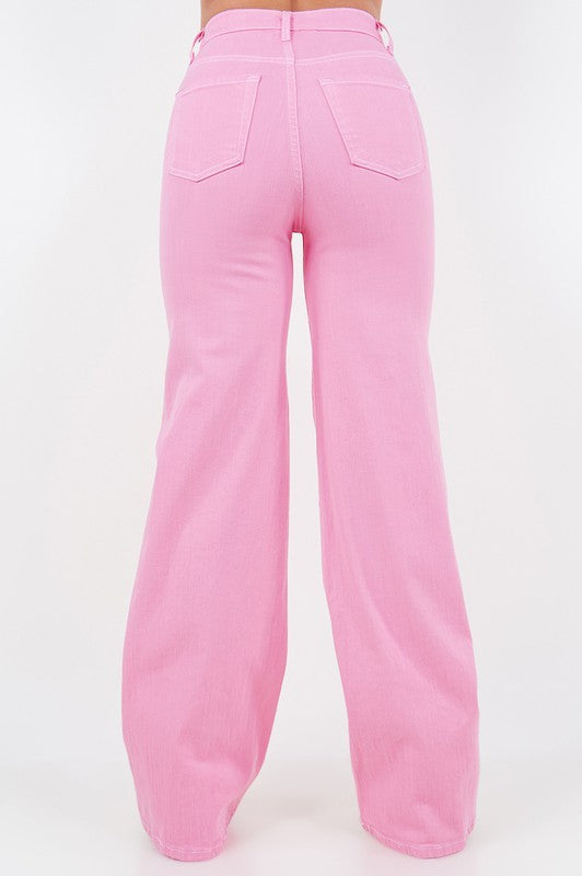 Wide Leg Jean in Bubblegum Pink GJG Denim