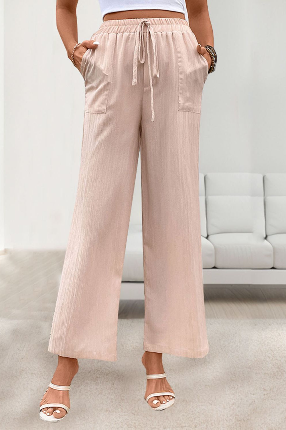 Tied Wide Leg Pants with Pockets Trendsi
