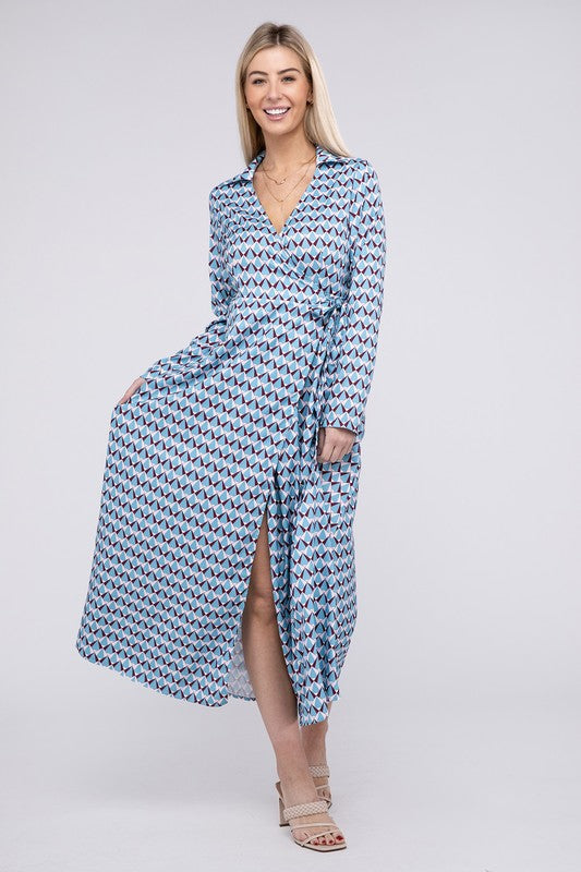 Geometric Print Wrap Dress Nuvi Apparel