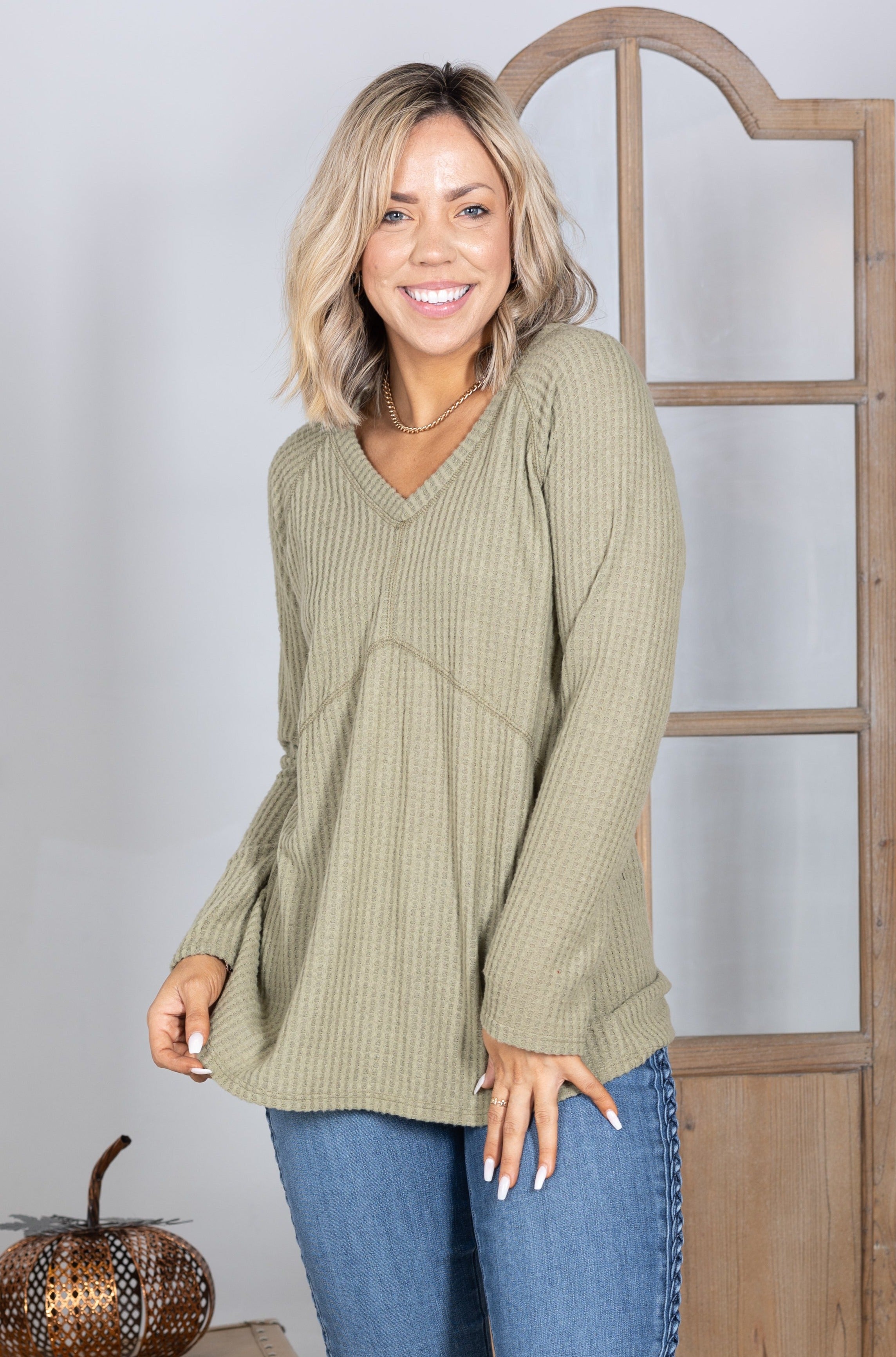 Olive Eyes Waffle Knit Tunic Boutique Simplified