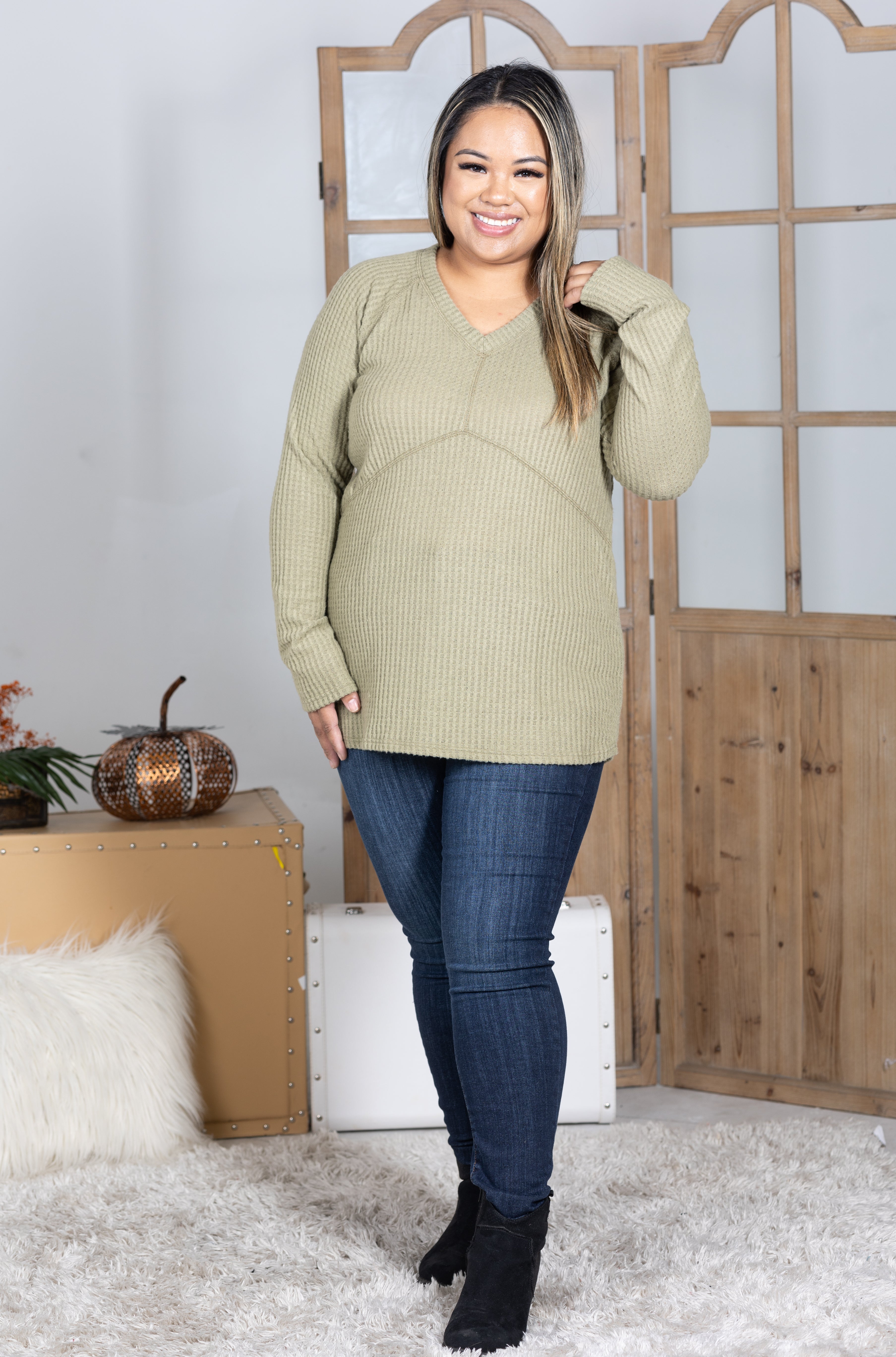 Olive Eyes Waffle Knit Tunic Boutique Simplified