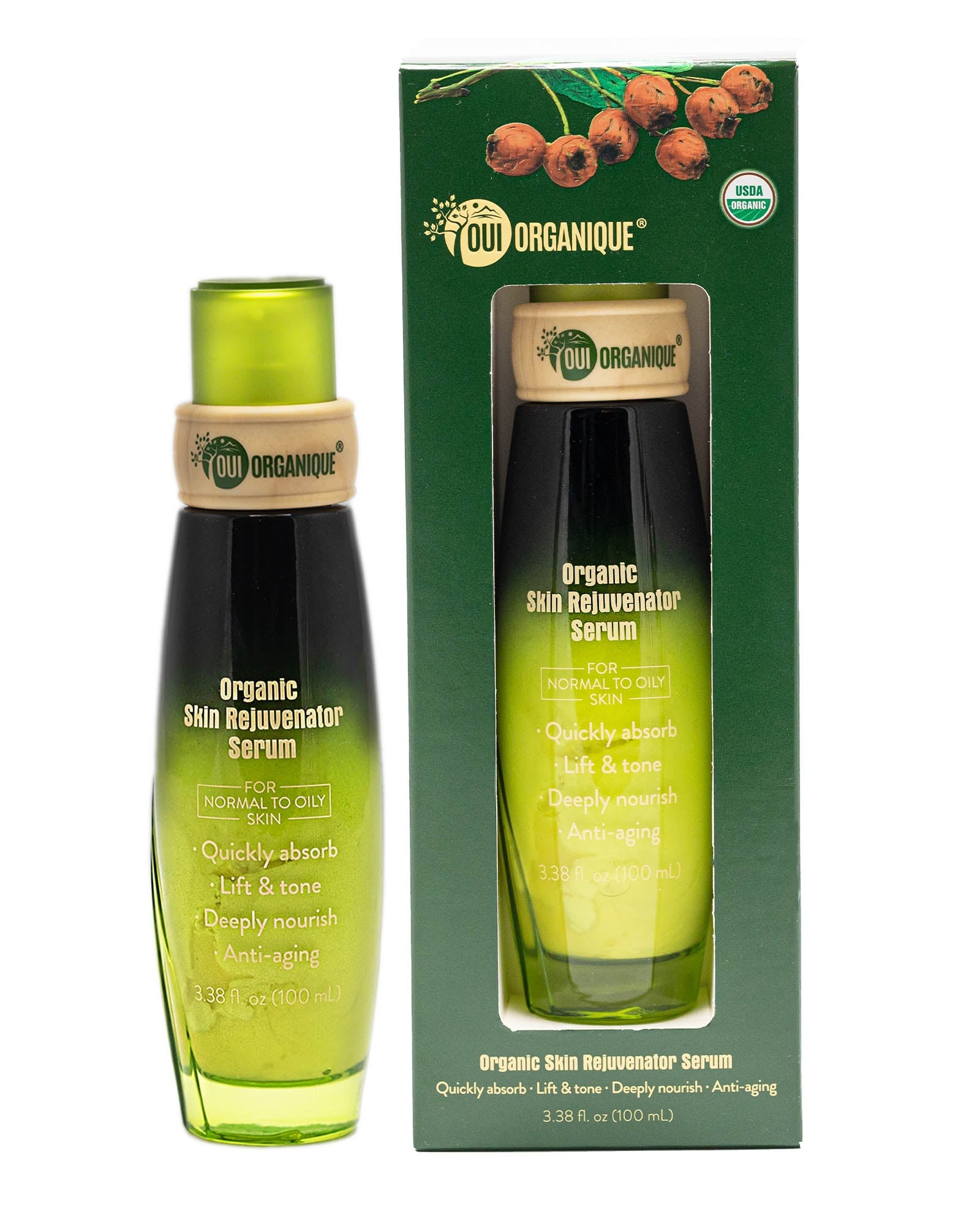 Certified Organic Skin Rejuvenator Serum Normal to Oily  sensitive Skin  hawthorn berry | Neutralizes Free Radicals| anti-inflammatory OUI ORGANIQUE