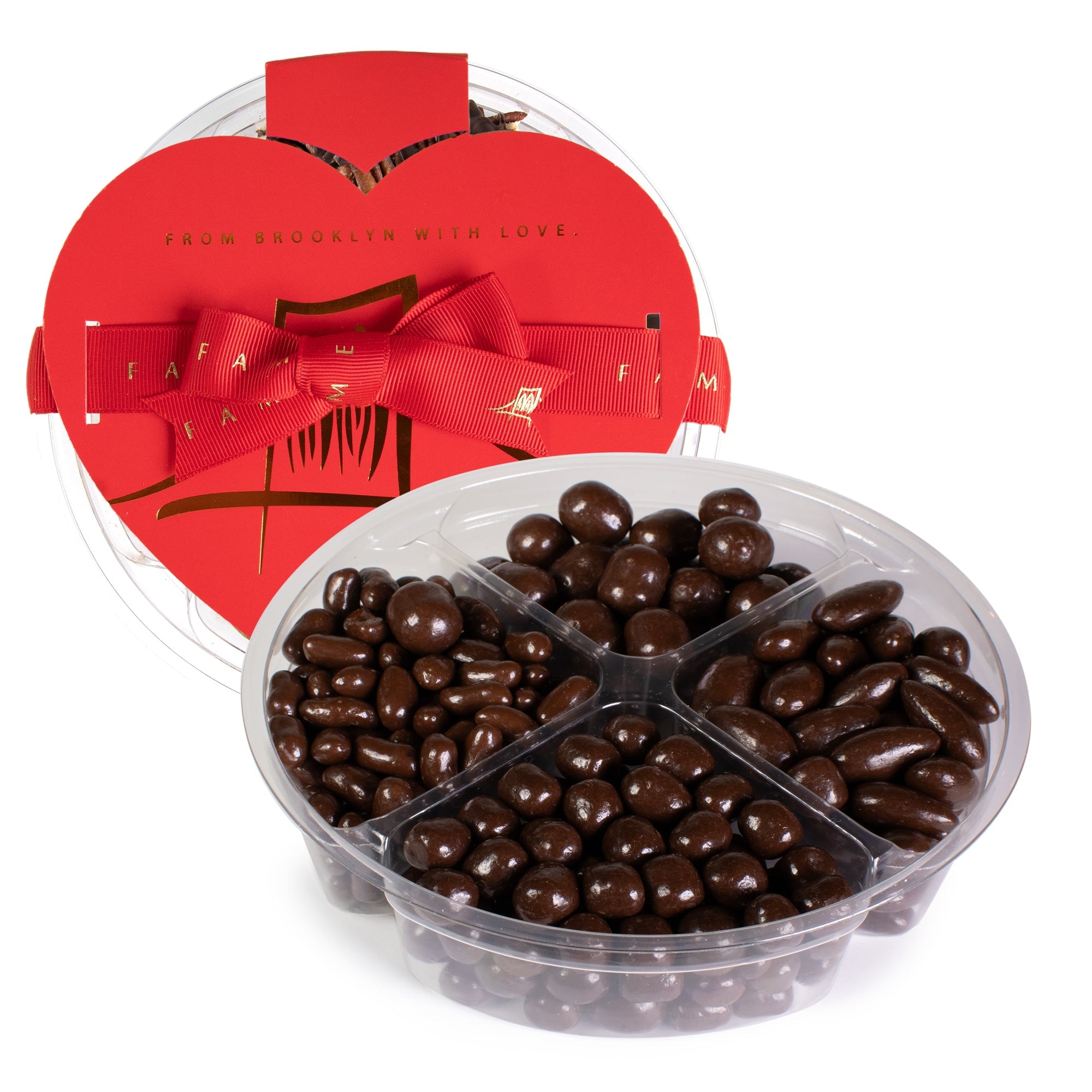 Four Sectional Chocolate Covered Mix, Kosher, Dairy Free. Fames Chocolate