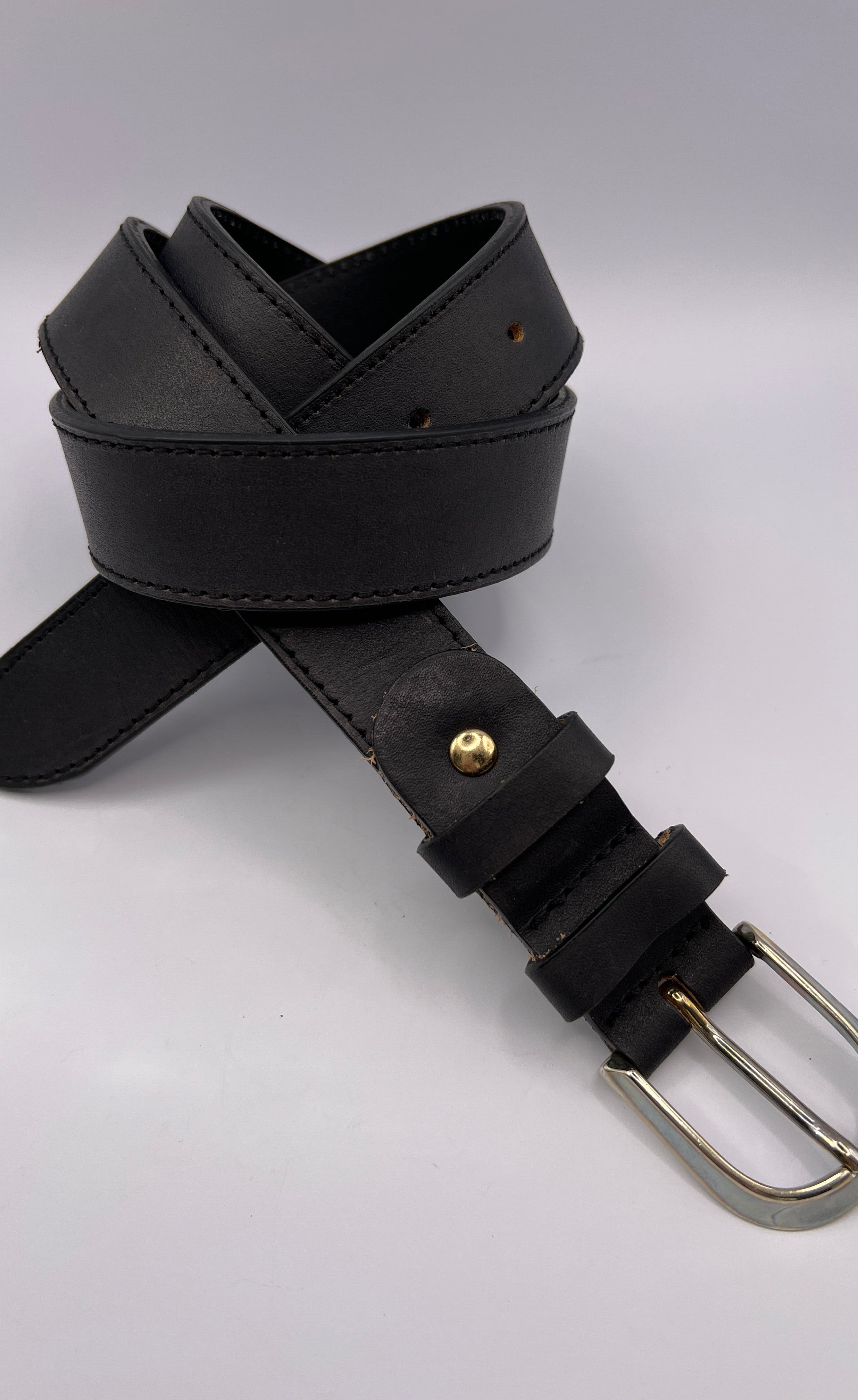 Blondish Black Handmade Leather Belt with Silver Adornment for Women BLONDISH
