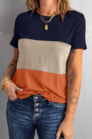 Color Block Round Neck T-Shirt Trendsi
