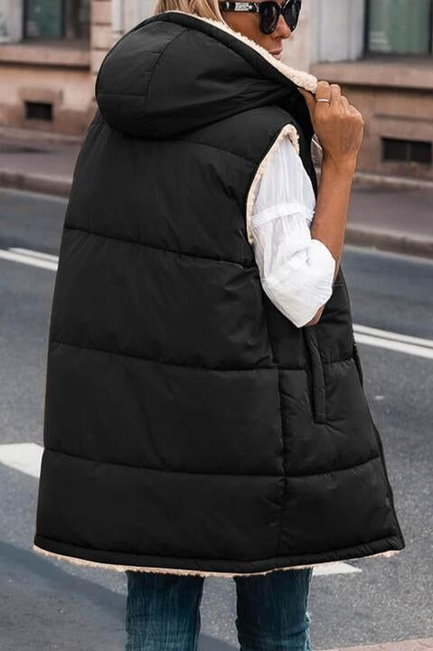 Zip-Up Longline Hooded Vest Trendsi