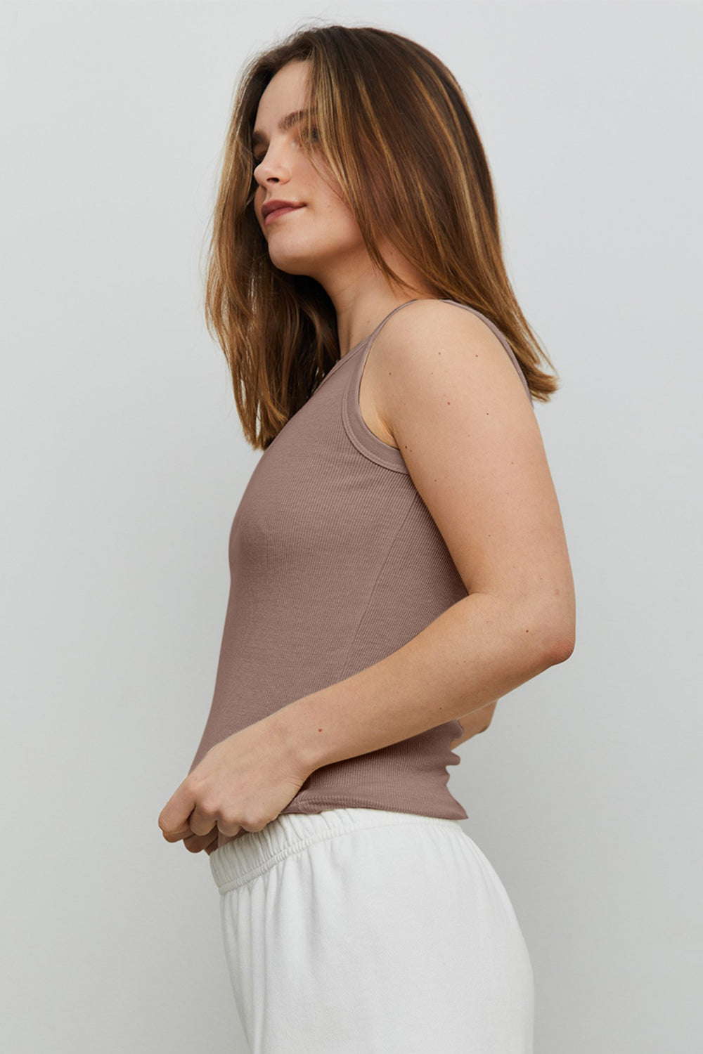 THE BLANK LAB Round Neck Ribbed Cropped Tank Trendsi