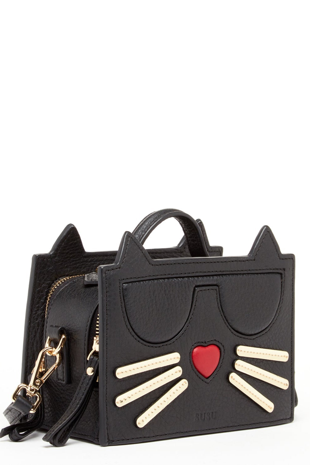 Black Genuine Leather Cat Crossbody Bag The Groovalution