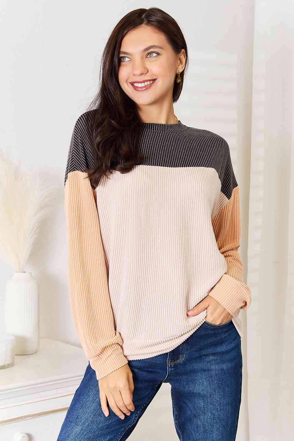 Double Take Color Block Dropped Shoulder T-Shirt Double Take