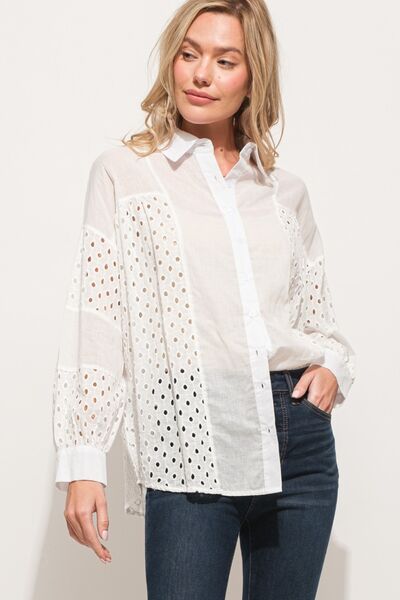 And The Why Eyelet Long Sleeve Button Down Shirt Trendsi