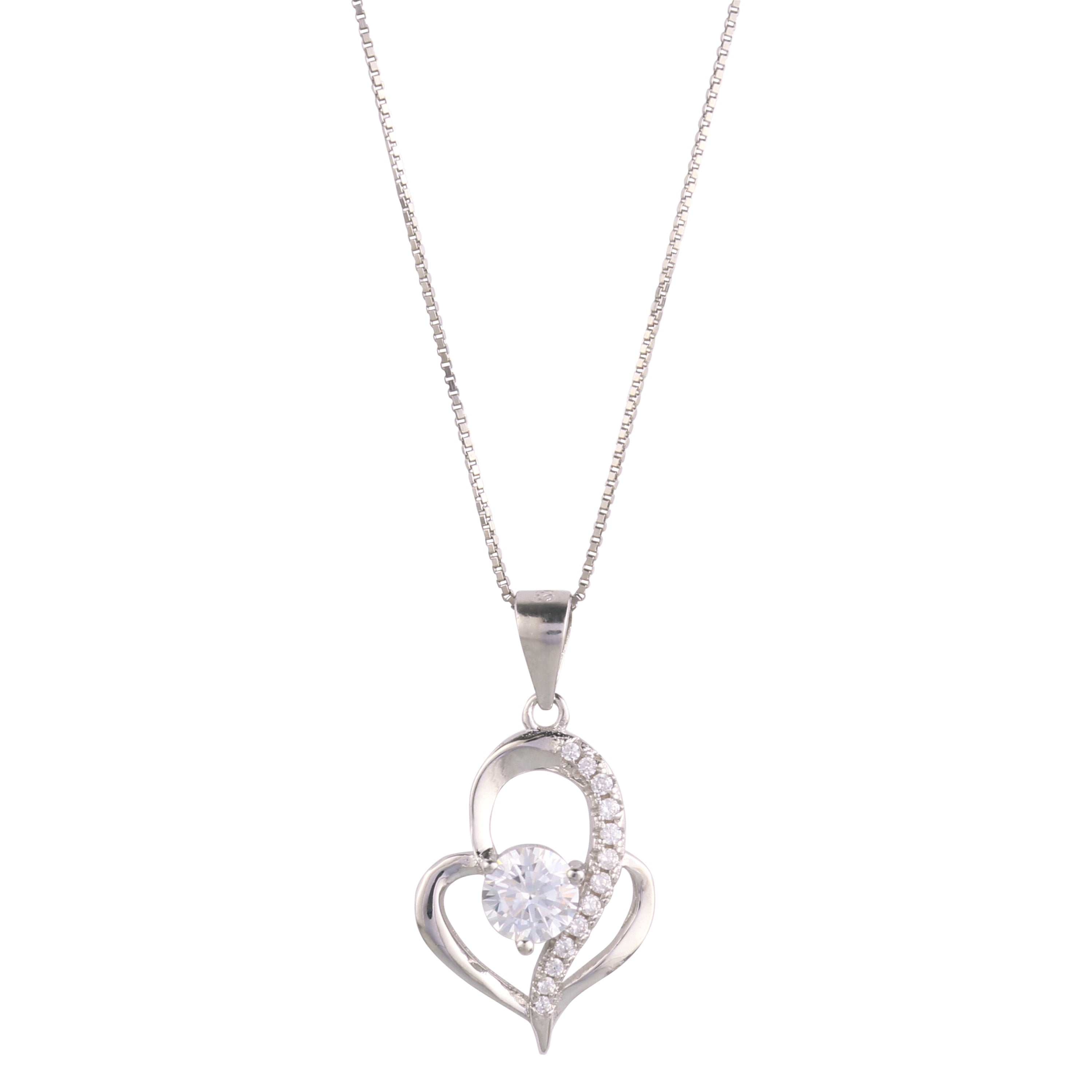 925 Sterling Silver Pave Heart Pendant Necklace Nichestar