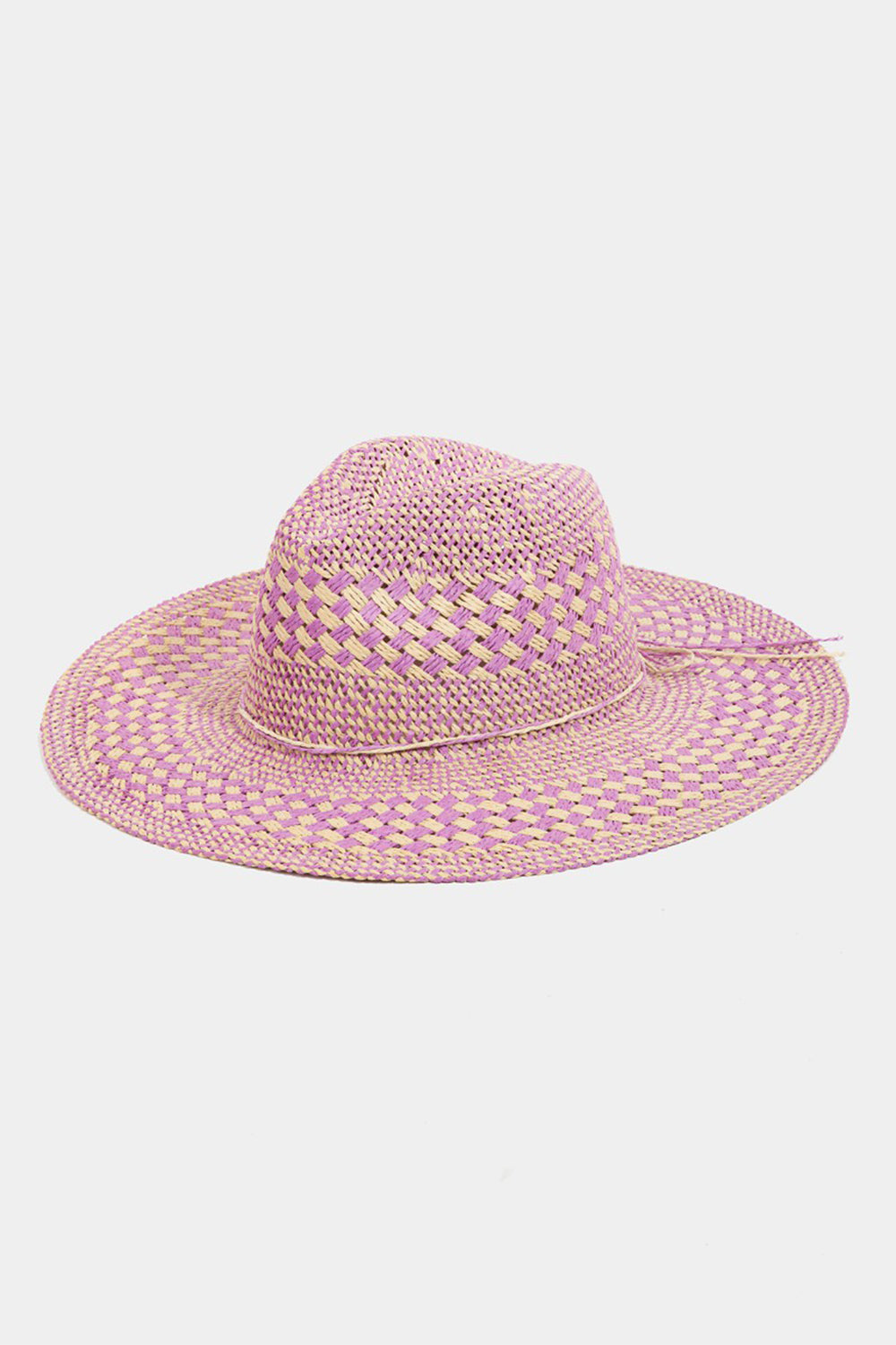 Fame Checkered Straw Weave Sun Hat Trendsi
