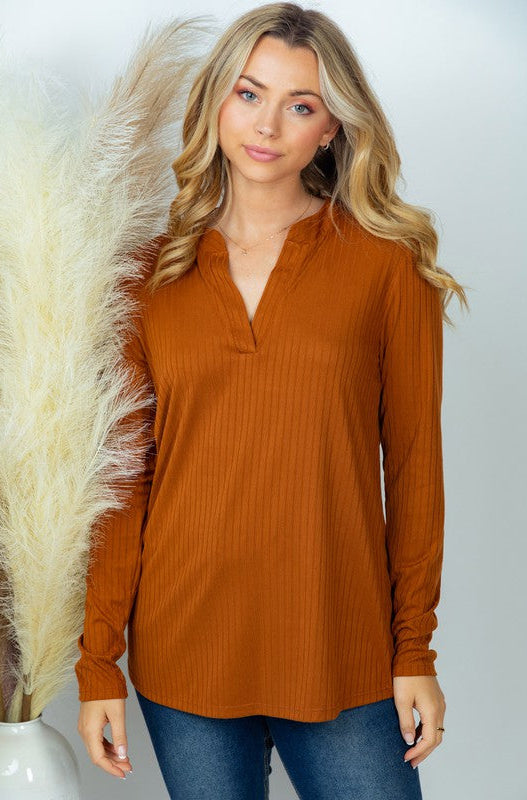 Long Sleeve Solid Knit Top in Brick Ave Shops