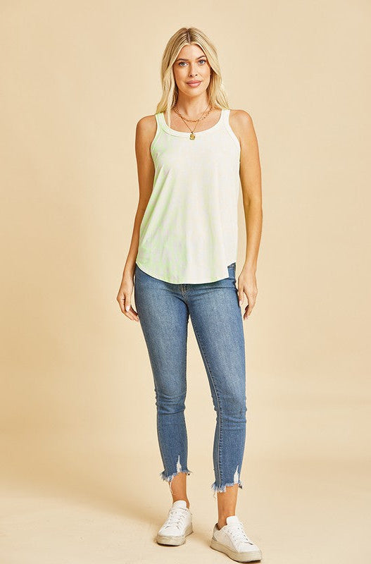 Tank Top With Criss Cross Back in Lime/Ivory Ave Shops