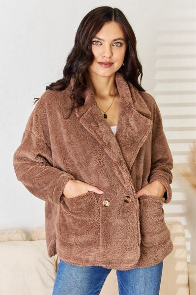 Culture Code Double Breasted Fuzzy Coat Trendsi