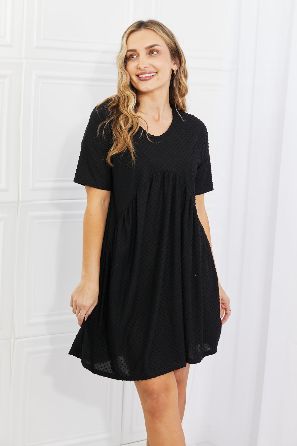 BOMBOM Another Day Swiss Dot Casual Dress in Black BOMBOM