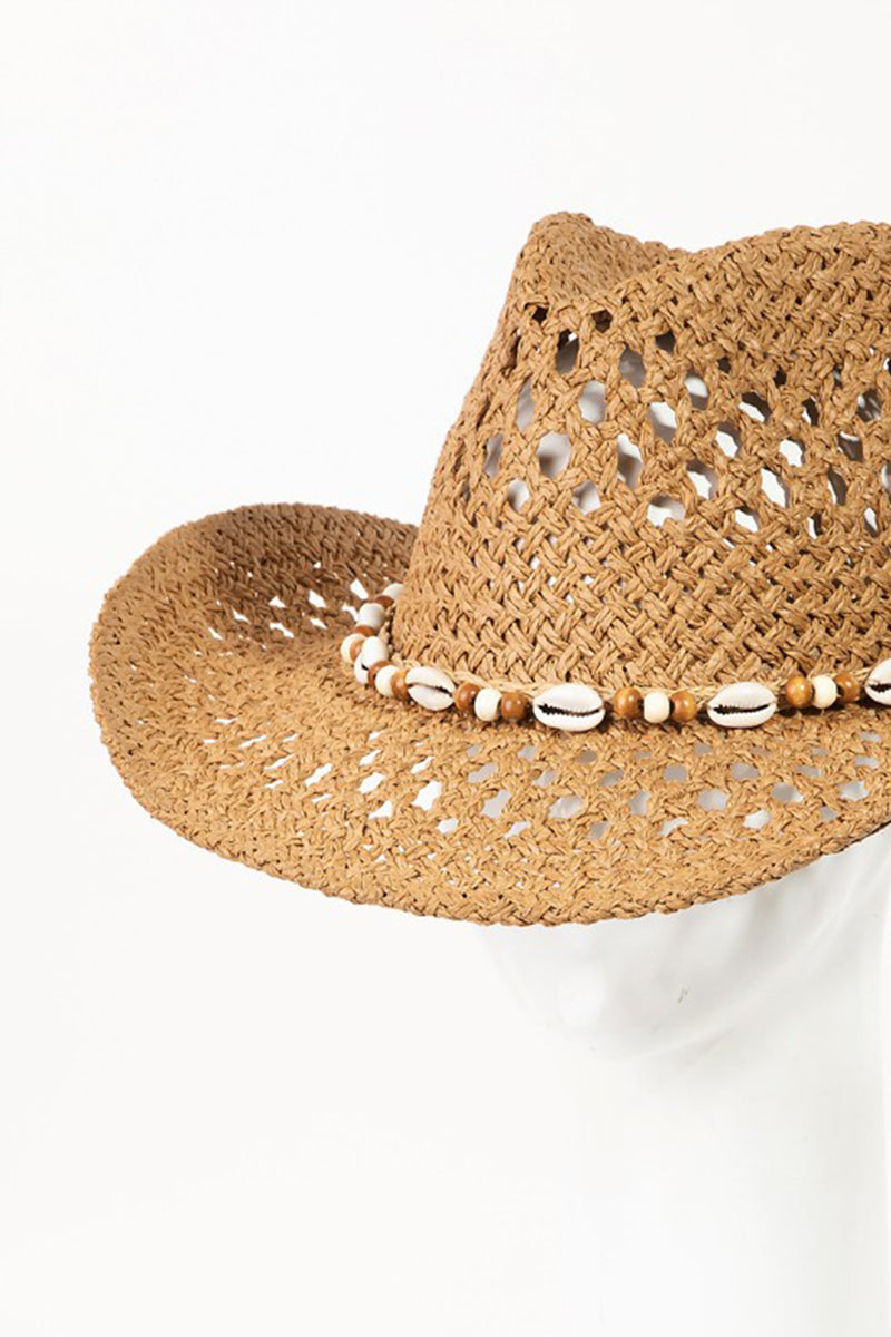 Fame Cowrie Shell Beaded String Straw Hat Trendsi