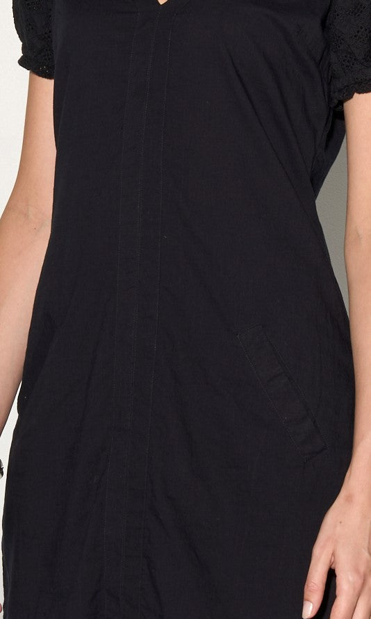 INES Black Shift Dress with Puff Shoulders GILD
