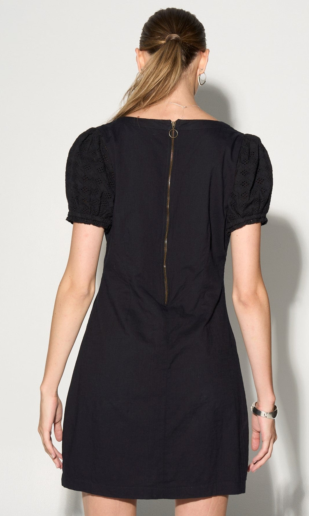 INES Black Shift Dress with Puff Shoulders GILD
