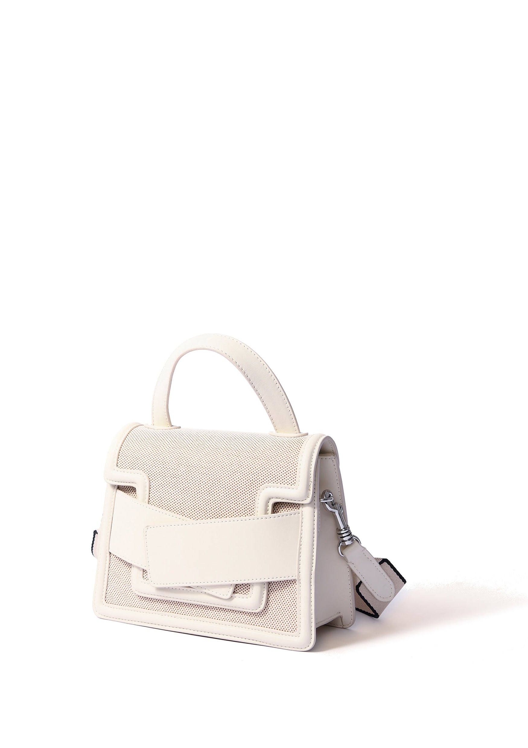 Evelyn Bag in Canvas and Genuine Leather, White Bob Oré