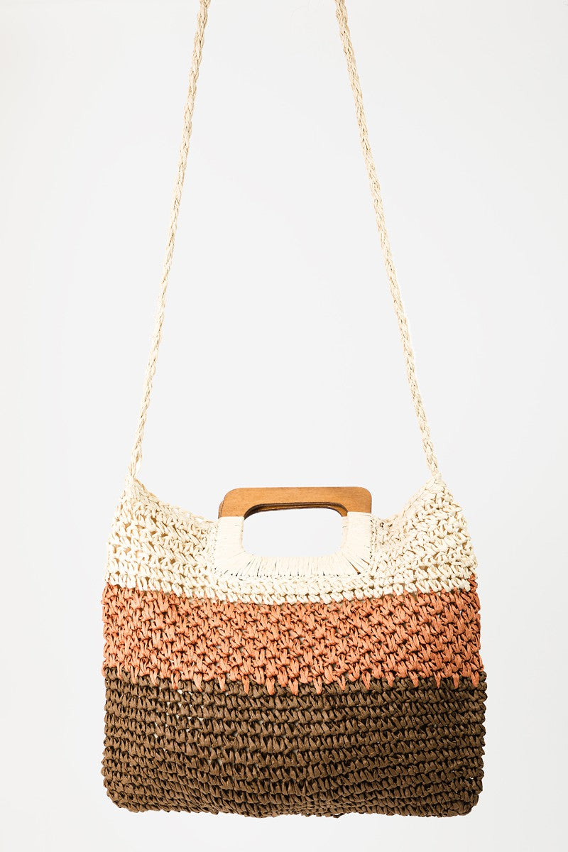 Fame Color Block Double-Use Braided Tote Bag Trendsi