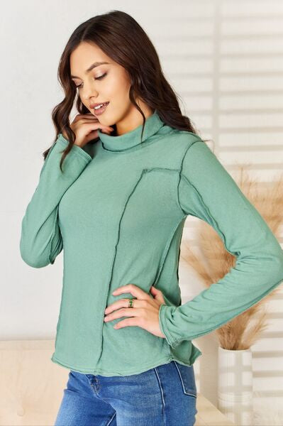 POL Exposed Seam Long Sleeve Knit Top Trendsi