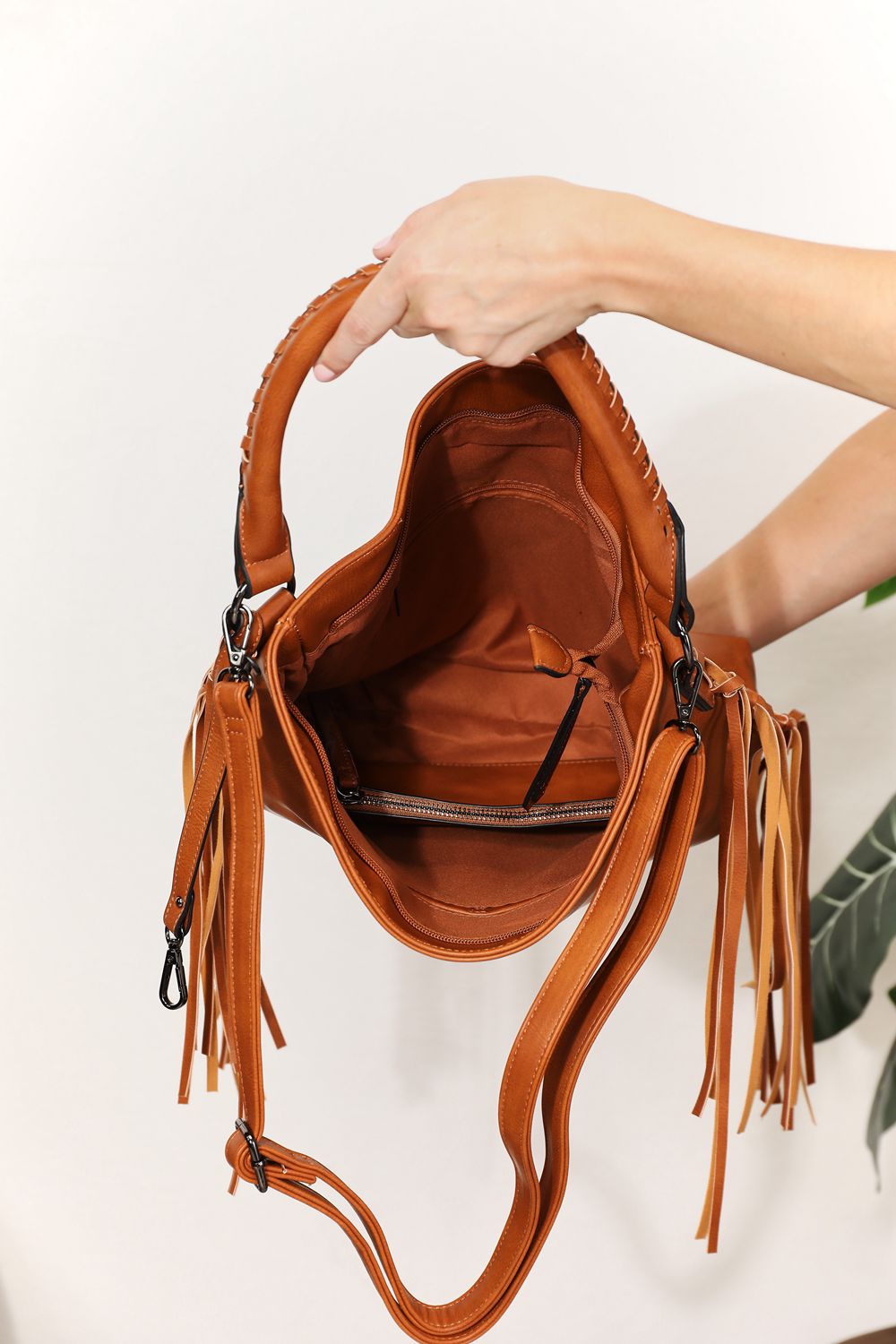 SHOMICO PU Leather Fringe Detail Shoulder Bag Trendsi