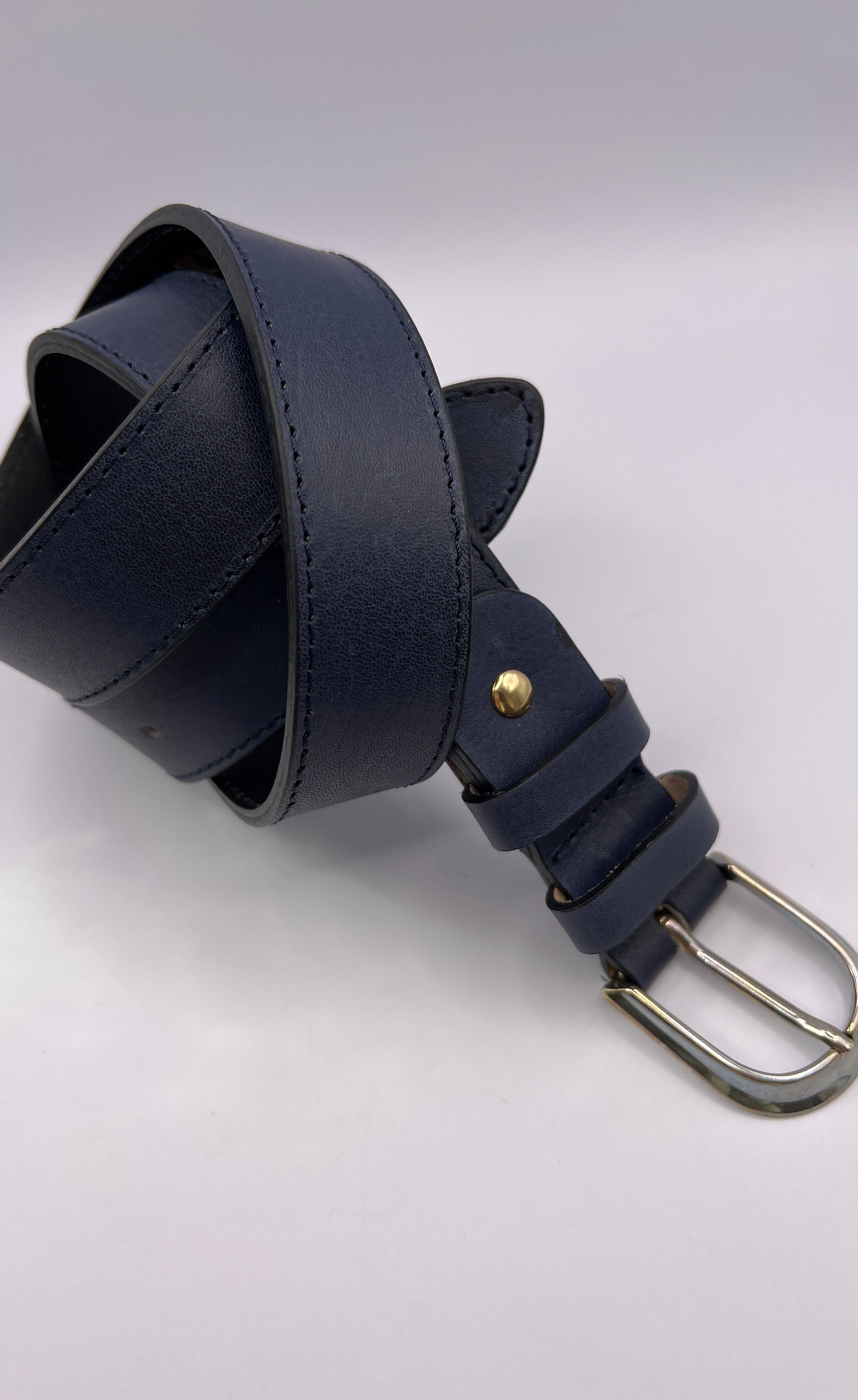 Blondish Blue Marine Handmade Leather Belt with Silver Adornment for Women BLONDISH