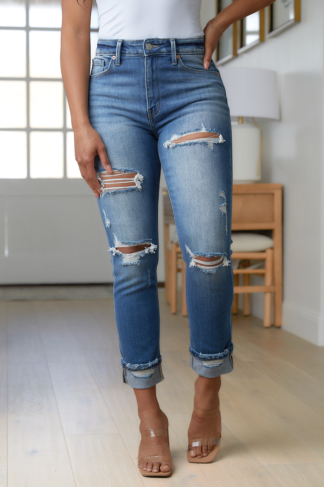 Belinda High Rise Distressed Straight Jeans Ave Shops