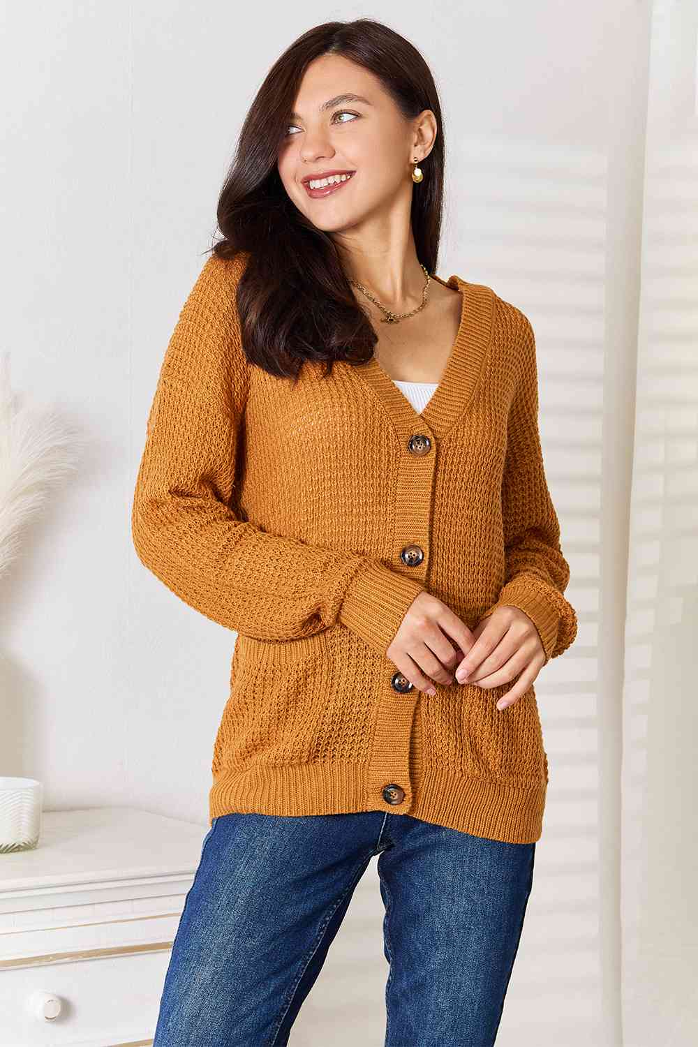 Double Take Drop Shoulder Button Down Cardigan with Pockets Double Take