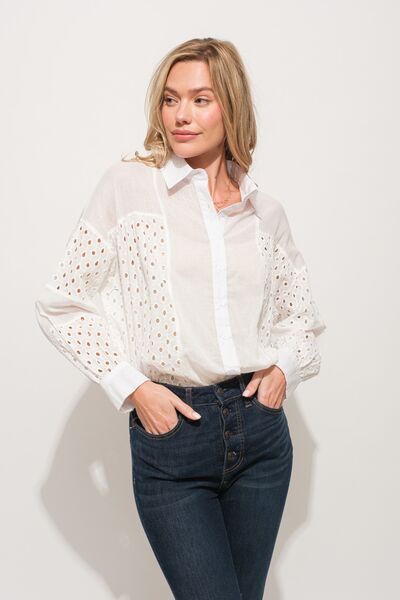 And The Why Eyelet Long Sleeve Button Down Shirt Trendsi