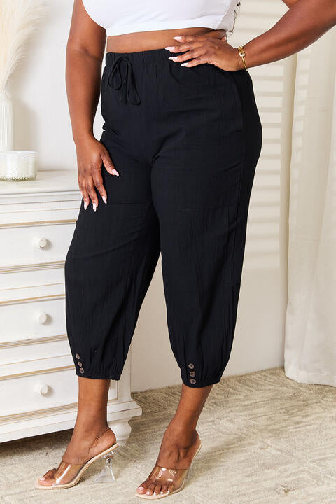 Double Take Decorative Button Cropped Pants Trendsi