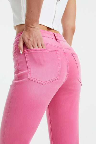 BAYEAS Full Size High Waist Distressed Raw Hem Jeans Trendsi