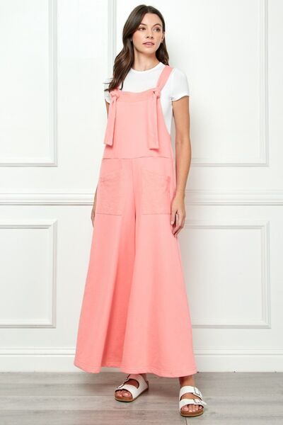 Veveret Wide Strap French Terry Overalls Trendsi