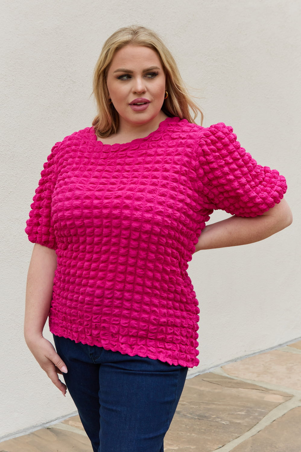 And The Why Bubble textured Puff Sleeve Top And The Why