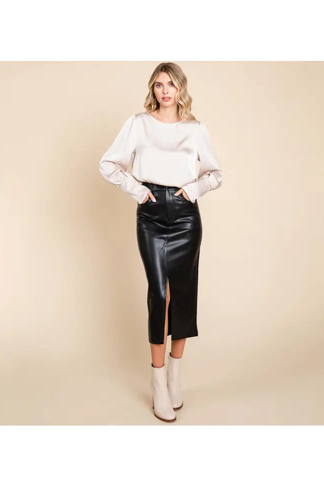 Leather Skirt Front Slit Penderié, Inc.