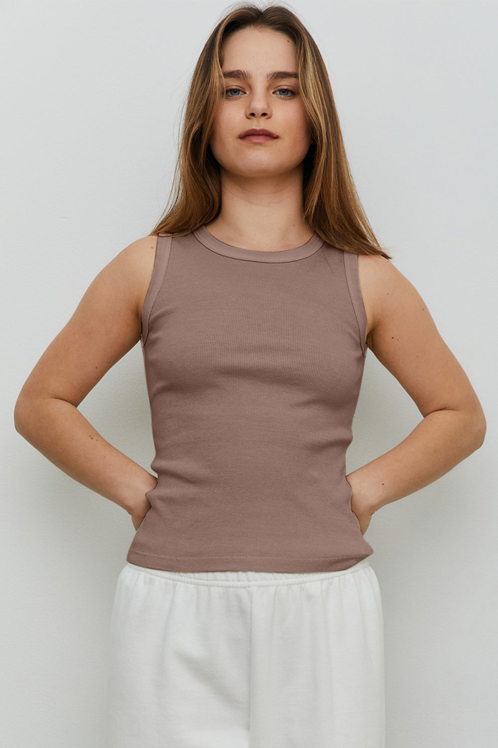 THE BLANK LAB Round Neck Ribbed Cropped Tank Trendsi