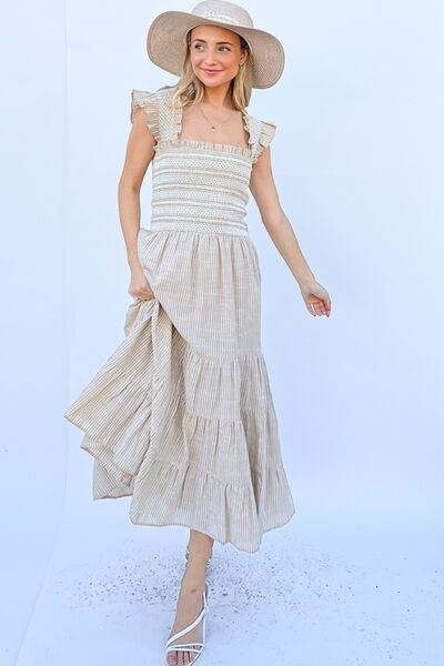 And The Why Linen Striped Ruffle Dress Trendsi