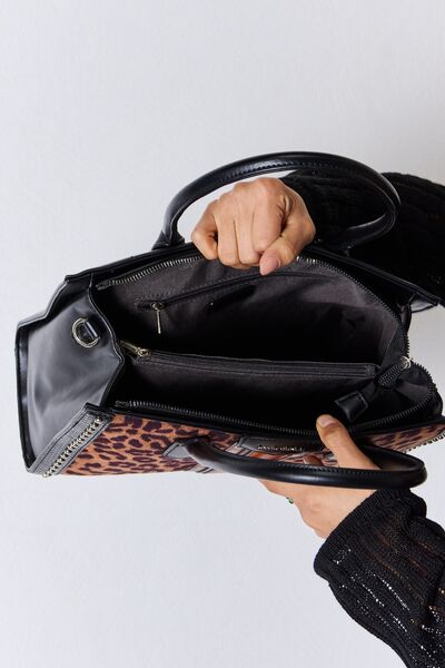 David Jones Leopard Contrast Rivet Handbag Trendsi