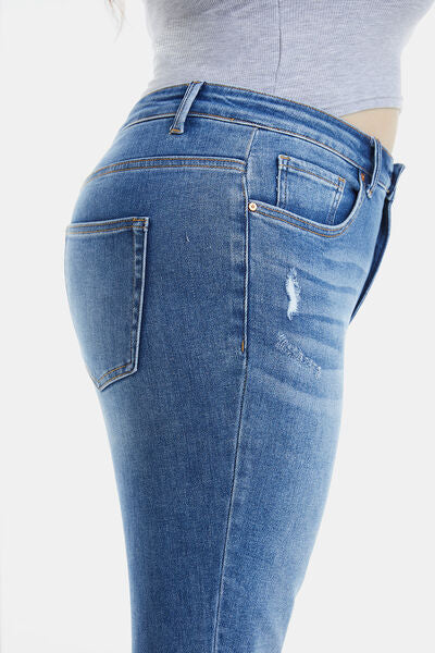 BAYEAS Full Size High Waist Distressed Raw Hew Skinny Jeans Trendsi