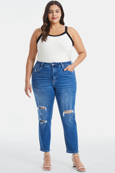 BAYEAS Full Size Distressed High Waist Mom Jeans Trendsi