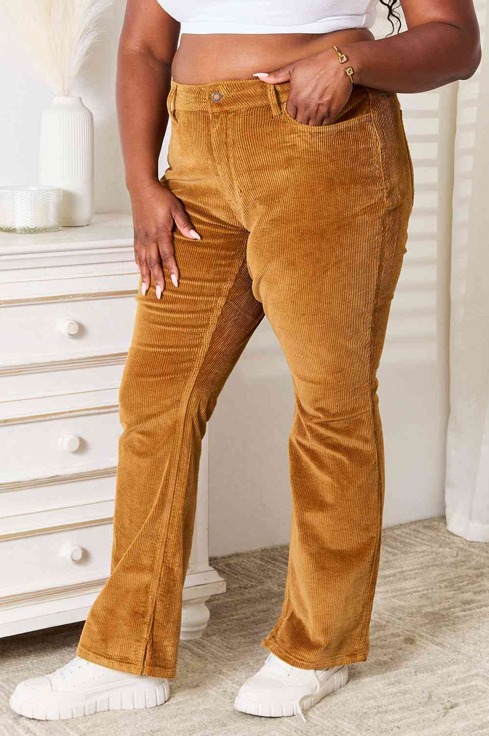 Judy Blue Full Size Mid Rise Corduroy Pants Trendsi