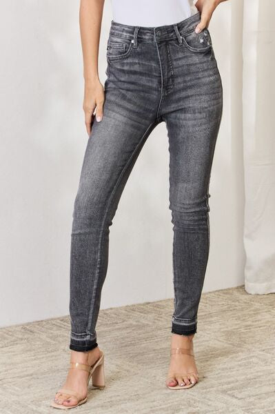 Judy Blue Full Size High Waist Tummy Control Release Hem Skinny Jeans Trendsi