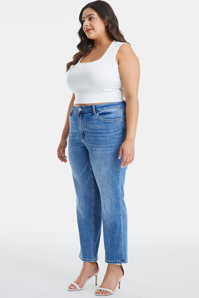 BAYEAS Full Size High Waist Raw Hem Straight Jeans Trendsi