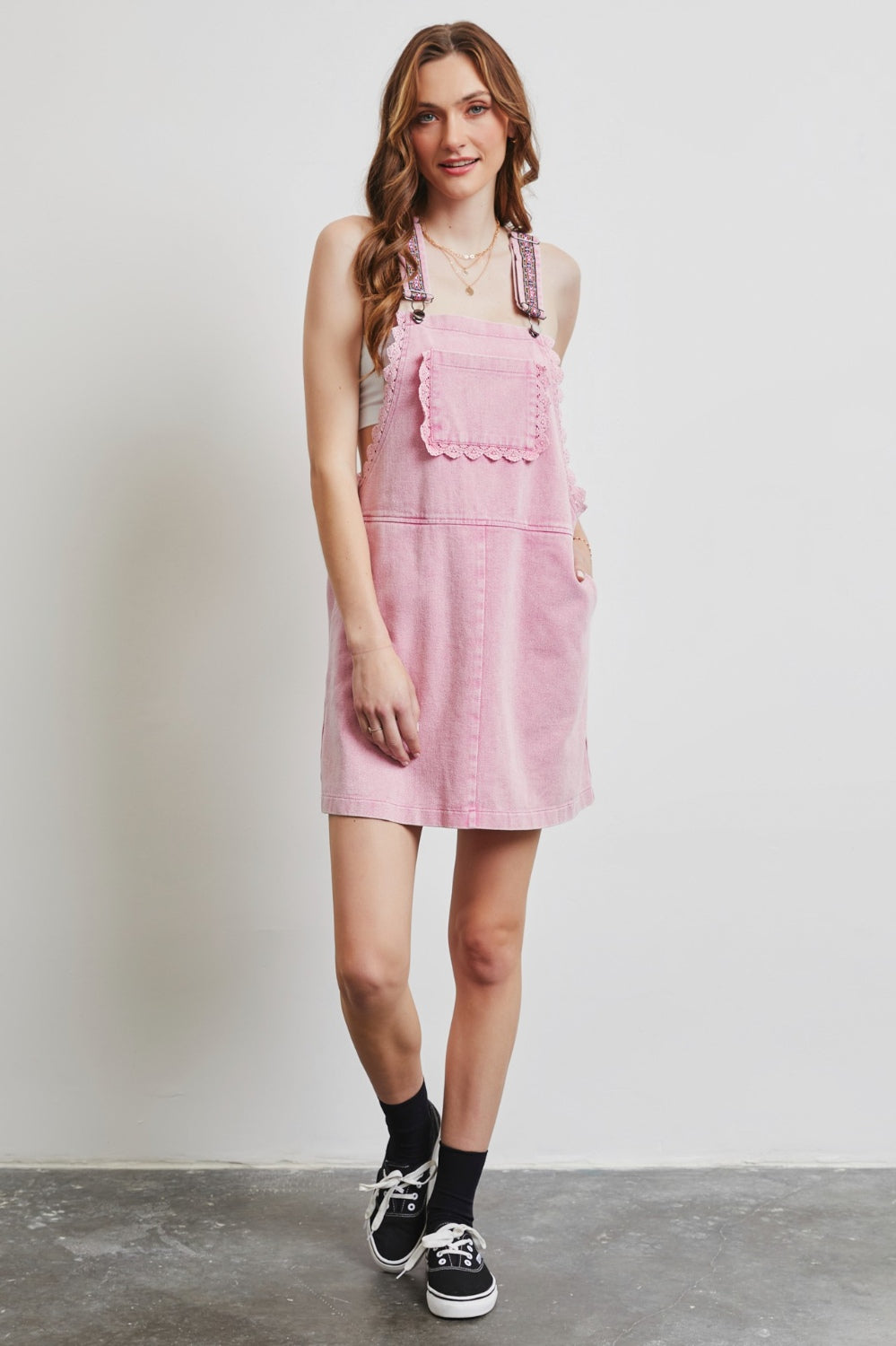 HEYSON Lace Trim Washed Overall Dress Trendsi