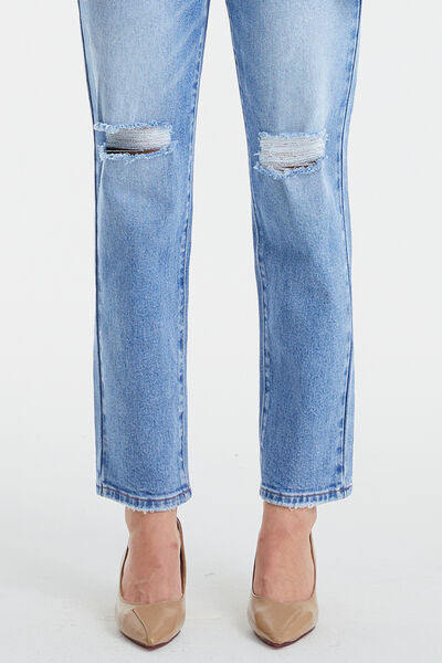 BAYEAS High Waist Distressed Cat's Whiskers Washed Straight Jeans Trendsi
