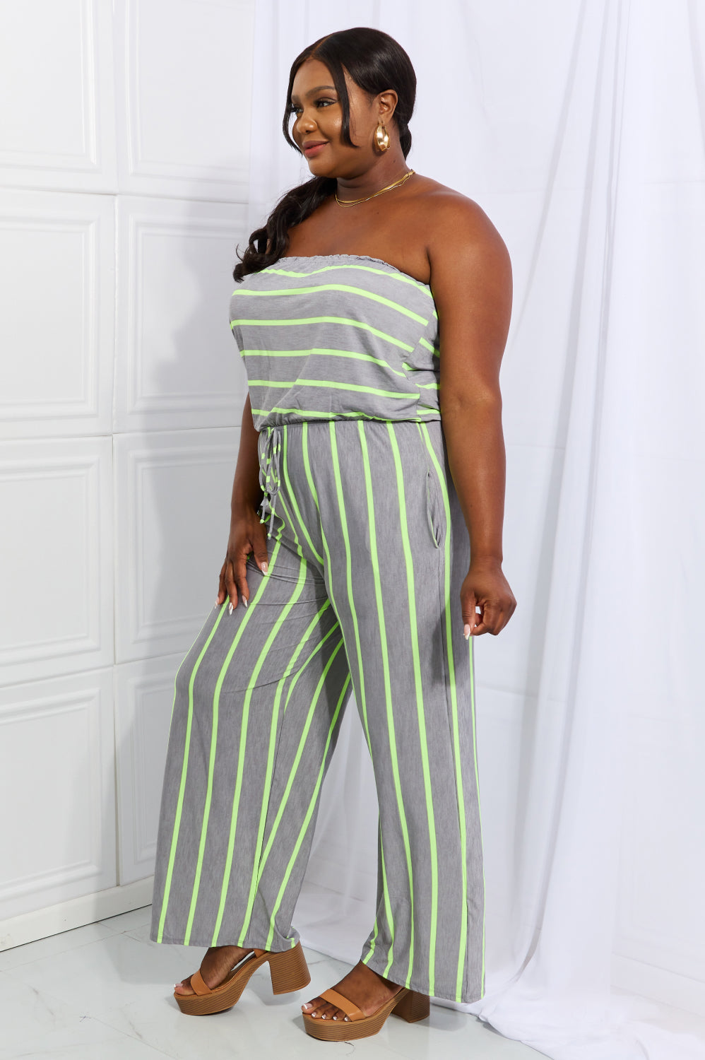 Sew In Love Pop Of Color Full Size Sleeveless Striped Jumpsuit Trendsi