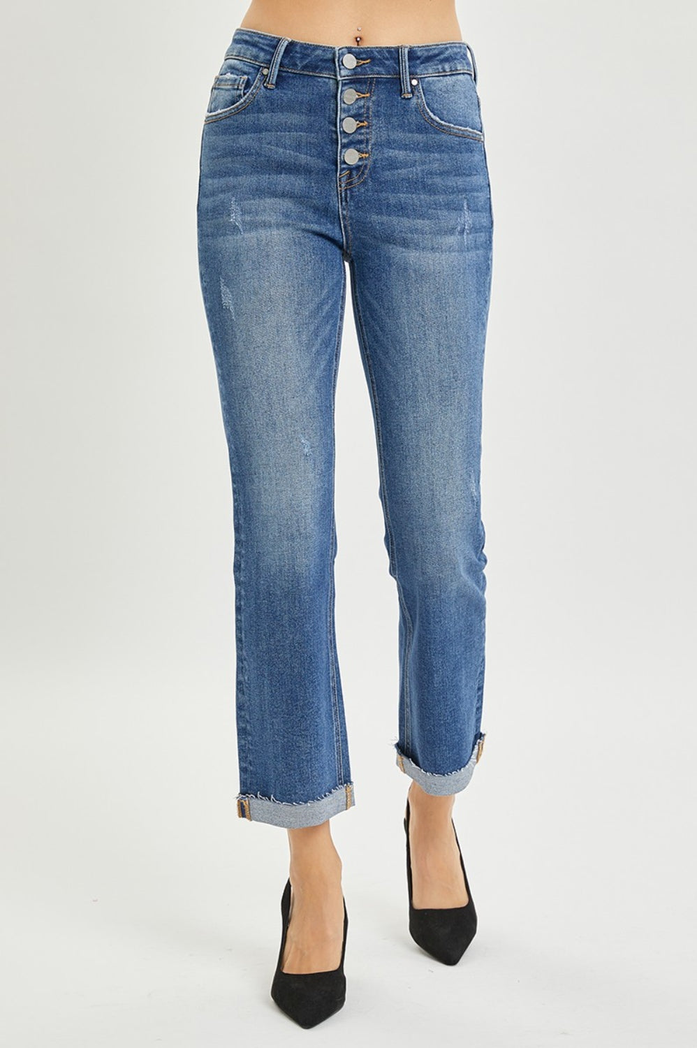 RISEN Full Size Button Fly Cropped Bootcut Jeans Trendsi